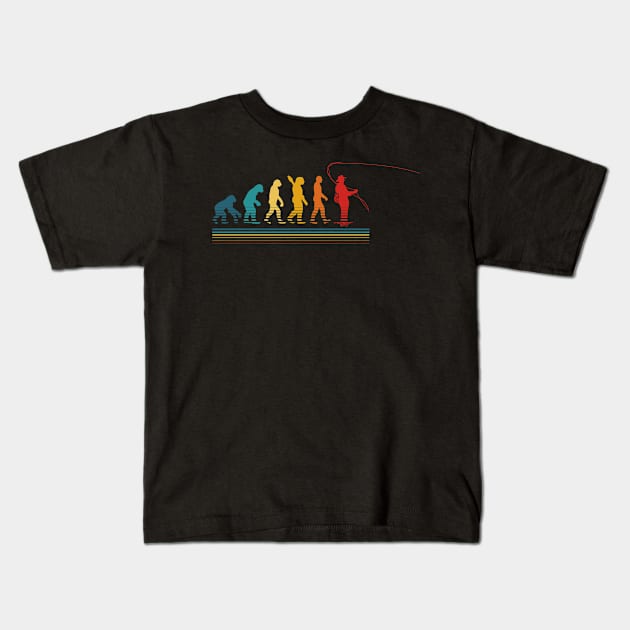 The Evolution of Man Fly Fishing in Retro Colors Kids T-Shirt by Cedinho